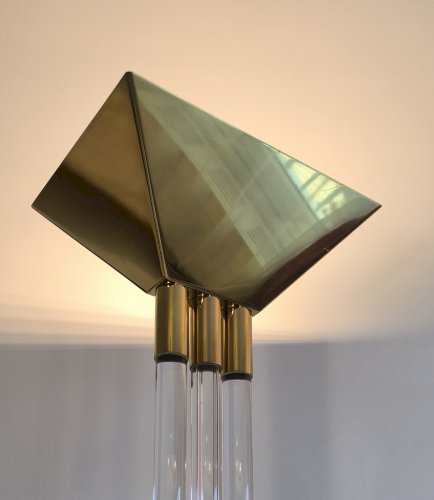 ✨✨ Magnifique et rare lampadaire Allemand signé VEREINIGTE WERKSTÄTTEN en lucite et laiton ✨✨
