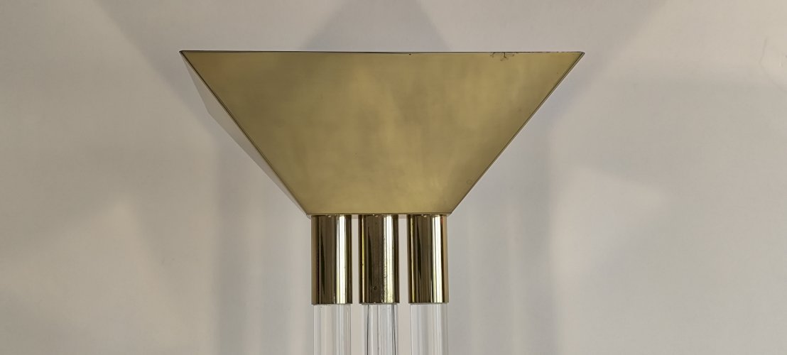 ✨✨ Magnifique et rare lampadaire Allemand signé VEREINIGTE WERKSTÄTTEN en lucite et laiton ✨✨