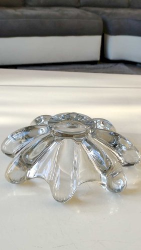 Élégant Vide Poche en cristal vintage Art Vannes France, non signé - Au Design stylé avec sa forme florale organique/Corolle étoilée, aux rebords polylobés - Vintage des années 60