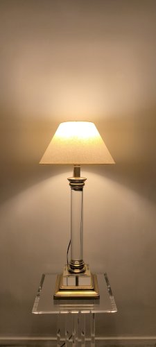 ?✨ Elégante lampe Colonne signée ‘’Le Dauphin’’ vintage 70/80 en altuglas et laiton abat-jour neuf ✨?