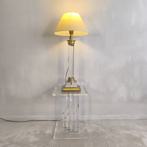 ?✨ Elégante lampe Colonne signée ‘’Le Dauphin’’ vintage 70/80 en altuglas et laiton abat-jour neuf ✨?