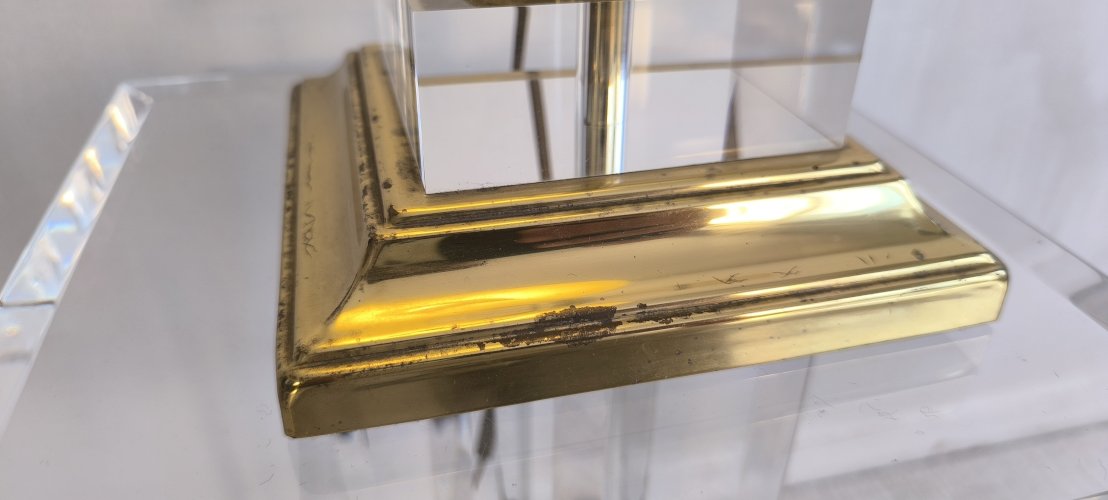 ?✨ Elégante lampe Colonne signée ‘’Le Dauphin’’ vintage 70/80 en altuglas et laiton abat-jour neuf ✨?