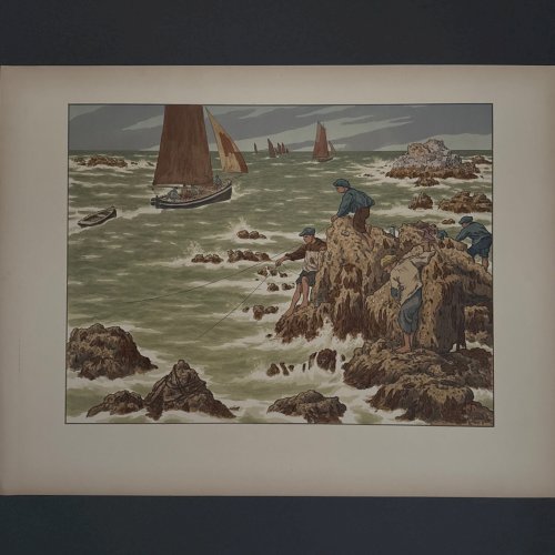 e?Lithographie par Henri Rivière Au Vent de Noroît - Les Mousses A5906