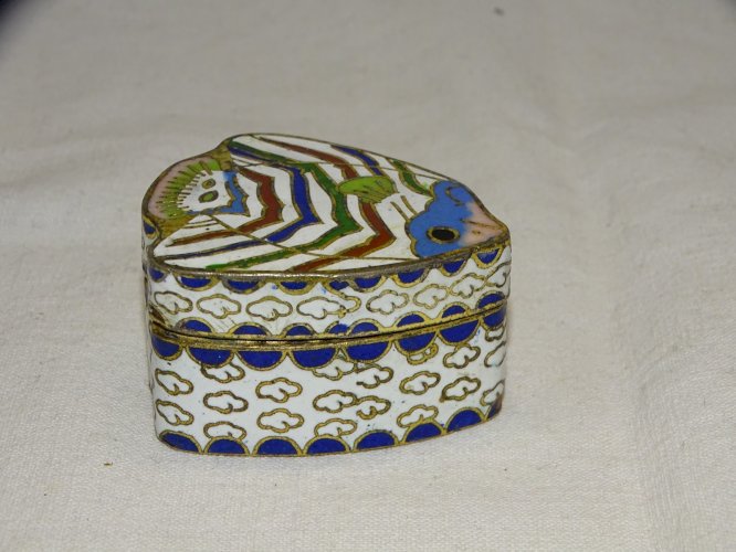 -EMAUX CLOISONNES 2 VASES A VIOLETTES 1 PETIT VASE & 1 BOITE à PILULES  D