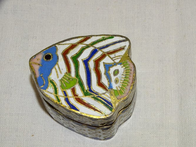 -EMAUX CLOISONNES 2 VASES A VIOLETTES 1 PETIT VASE & 1 BOITE à PILULES  D