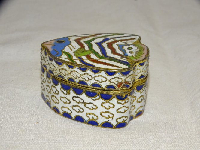 -EMAUX CLOISONNES 2 VASES A VIOLETTES 1 PETIT VASE & 1 BOITE à PILULES  D