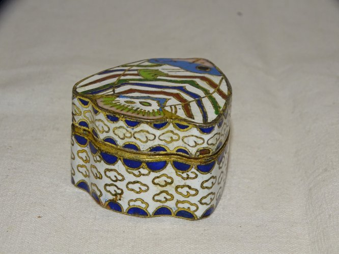 -EMAUX CLOISONNES 2 VASES A VIOLETTES 1 PETIT VASE & 1 BOITE à PILULES  D