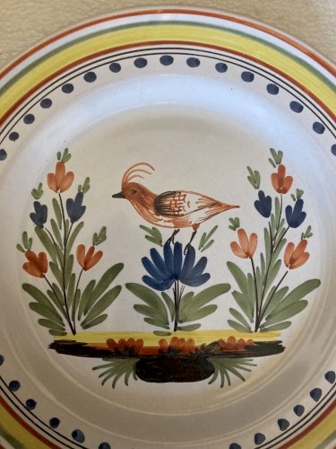 Émile Tessier Faïencerie Malicorne Assiette oiseau  Sarthe poterie