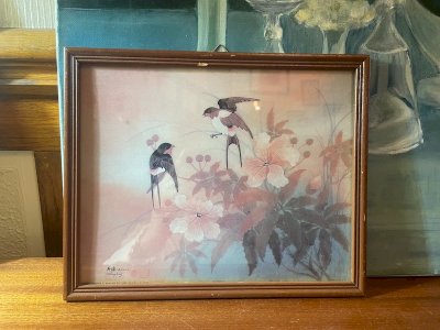 Encadrement litho hirondelles vintage Johnny Lung