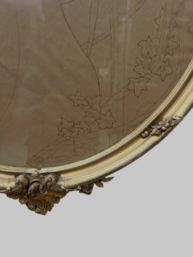 Encadrement ovale en bois et stuc doré XX siècle
