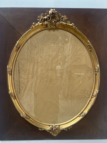 Encadrement ovale en bois et stuc doré XX siècle