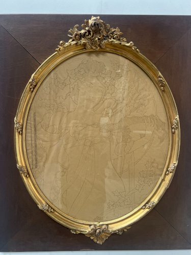 Encadrement ovale en bois et stuc doré XX siècle