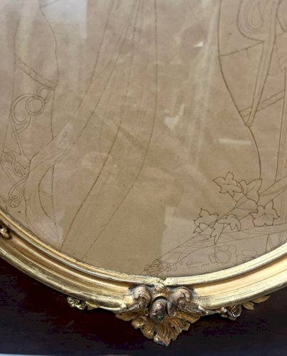 Encadrement ovale en bois et stuc doré XX siècle