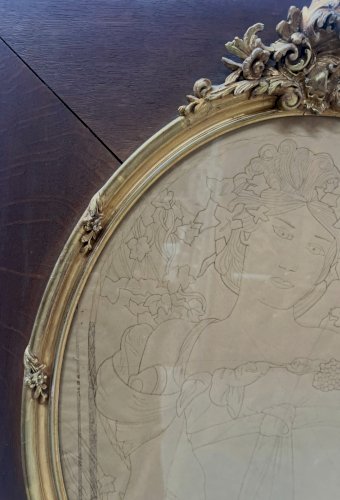 Encadrement ovale en bois et stuc doré XX siècle