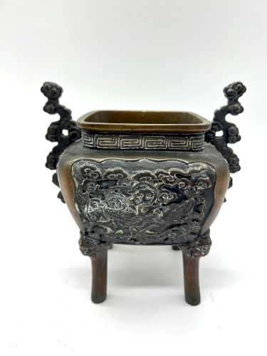 Encensoir chinois ancien en bronze – Lion de Fo & dragon – XIXe – Censer