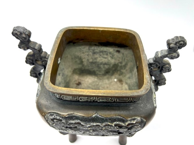 Encensoir chinois ancien en bronze – Lion de Fo & dragon – XIXe – Censer