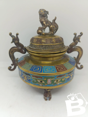 encensoir en bronze ou laiton dorigine chinoise cloisonne en bon etat