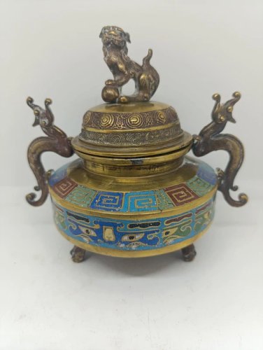 encensoir en bronze ou laiton dorigine chinoise cloisonne en bon etat