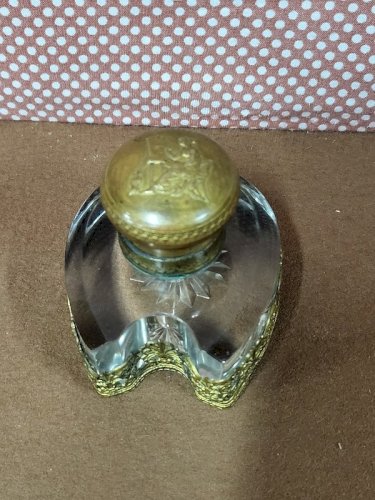 ENCRIER DE BUREAU EN VERRE ET LAITON