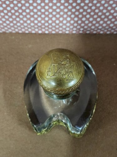 ENCRIER DE BUREAU EN VERRE ET LAITON