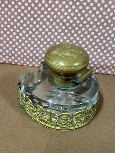 ENCRIER DE BUREAU EN VERRE ET LAITON