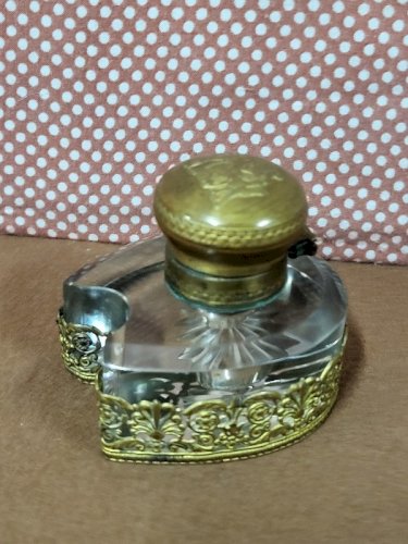 ENCRIER DE BUREAU EN VERRE ET LAITON