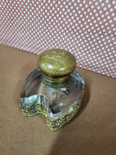 ENCRIER DE BUREAU EN VERRE ET LAITON