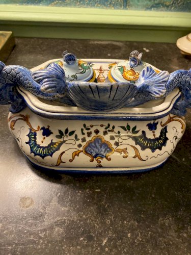 Encrier double ancien en faïence – Gien