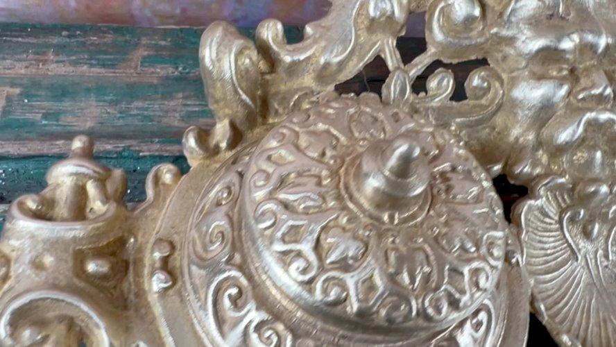 Encrier double rococo en laiton doré – France XIXe – Accessoire d’écriture