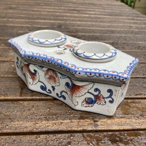 Ceramic inkwell with hand-painted floral design