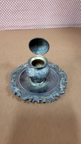 ENCRIER SIGNE EN ARGENT MASSIF POINCON MINERVE DE 72,63 GRAMMES