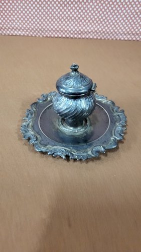 ENCRIER SIGNE EN ARGENT MASSIF POINCON MINERVE DE 72,63 GRAMMES