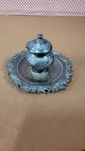 ENCRIER SIGNE EN ARGENT MASSIF POINCON MINERVE DE 72,63 GRAMMES