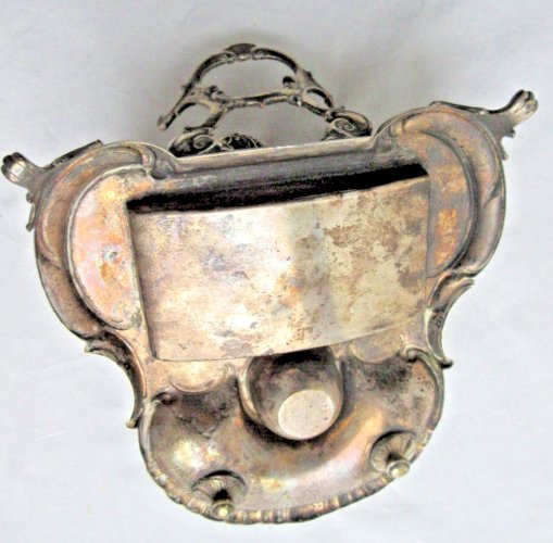 Encrier style Louis XV, métal argenté avec buvard et verrine à encre