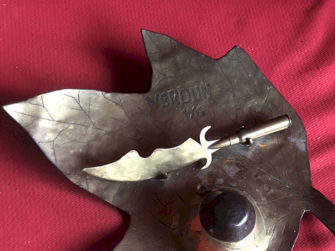 ENCRIER TRAVAIL DE TRANCHÉE / POILU VERDUN 1916 ART POPULAIRE TRENCH ART 1914-18