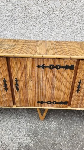 ENFILADE 3 PORTES VINATGE 1960 EN ROTIN ET FER FORGE