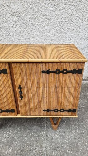 ENFILADE 3 PORTES VINATGE 1960 EN ROTIN ET FER FORGE