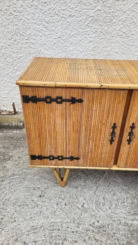 ENFILADE 3 PORTES VINATGE 1960 EN ROTIN ET FER FORGE