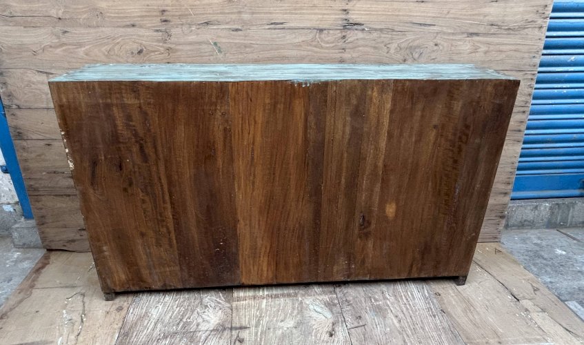 Enfilade vitrée en teck birman avec patine turquoise dorigine