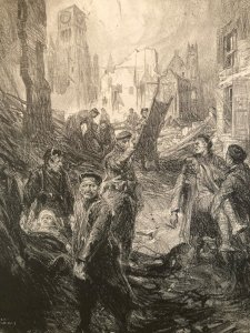 Engraving Gravure Charles FOUQUERAY XXe Lithographie 1916 WW1 Old Fusillé Marin