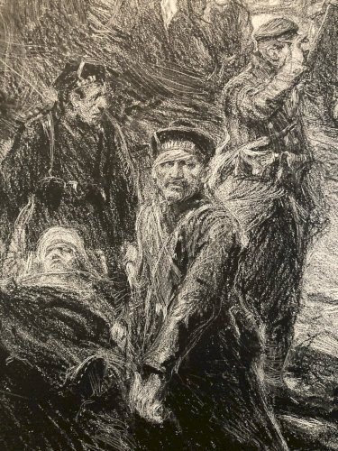 Engraving Gravure Charles FOUQUERAY XXe Lithographie 1916 WW1 Old Fusillé Marin