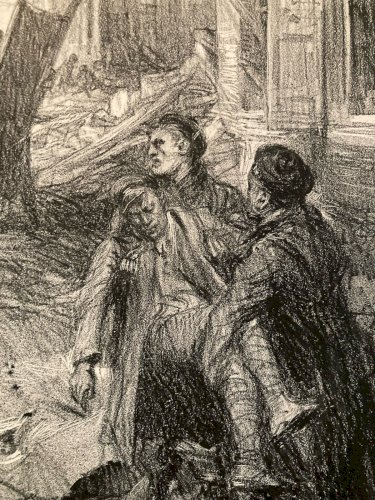 Engraving Gravure Charles FOUQUERAY XXe Lithographie 1916 WW1 Old Fusillé Marin