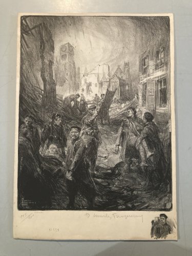 Engraving Gravure Charles FOUQUERAY XXe Lithographie 1916 WW1 Old Fusillé Marin