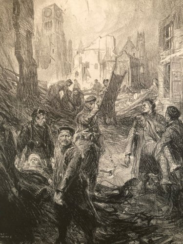 Engraving Gravure Charles FOUQUERAY XXe Lithographie 1916 WW1 Old Fusillé Marin