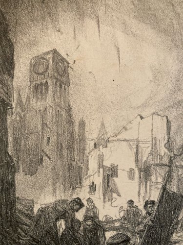 Engraving Gravure Charles FOUQUERAY XXe Lithographie 1916 WW1 Old Fusillé Marin