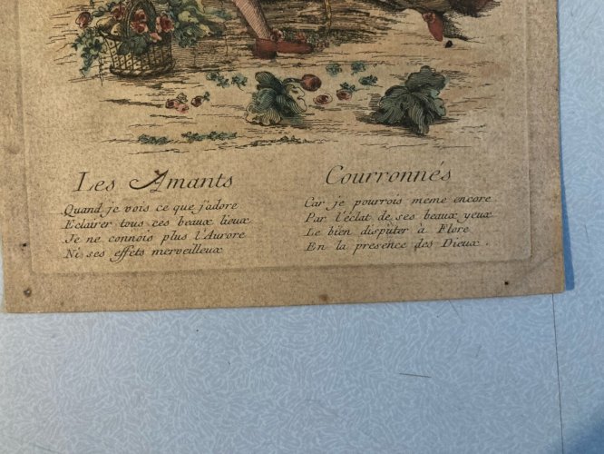 Engraving Gravure Costume Mode Paris 1780  Amant Couronne Art Old Putti Ange