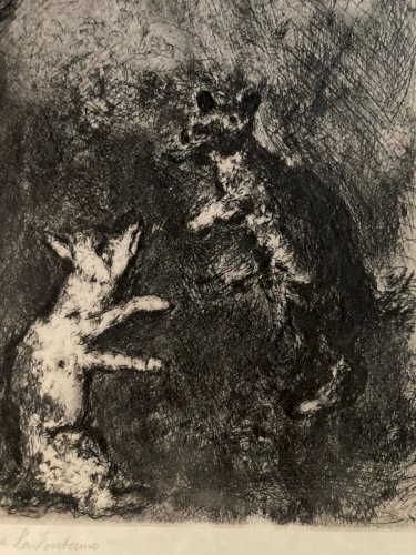 Engraving Gravure Eau Forte Marc Chagall Le Loup, Le Renard Et Le Singe 1952 Art