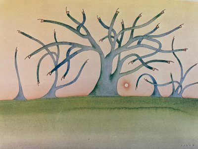 Engraving Jean Michel Folon XXth Lithograph Art 1970 Old Tree