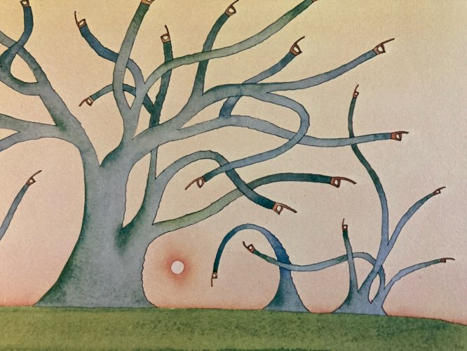 Engraving Gravure Jean Michel Folon XXe Lithographie Art 1970 Ancien Arbre Old