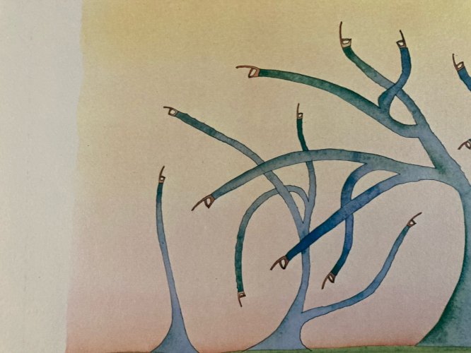 Engraving Gravure Jean Michel Folon XXe Lithographie Art 1970 Ancien Arbre Old